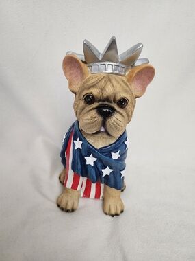 Patriotic French Bulldog Dog Statue - Blue, Red & White 11" Inches Tall